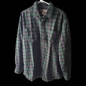 Duluth Trading Company Plaid Button Down Mens SZ L Green